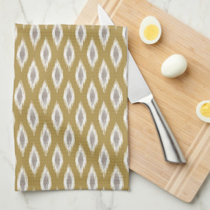 Mid Century Design Ikat in Gold and Grey Tea Towel