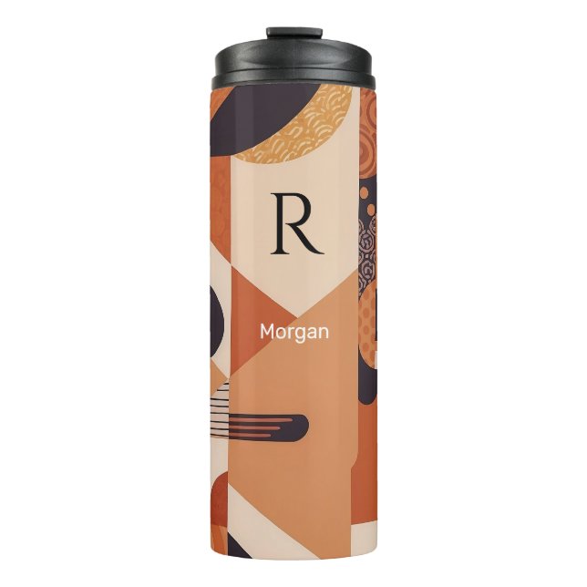 Mid Century Design Name & Monogram Warm Colours Vs Thermal Tumbler (Front)