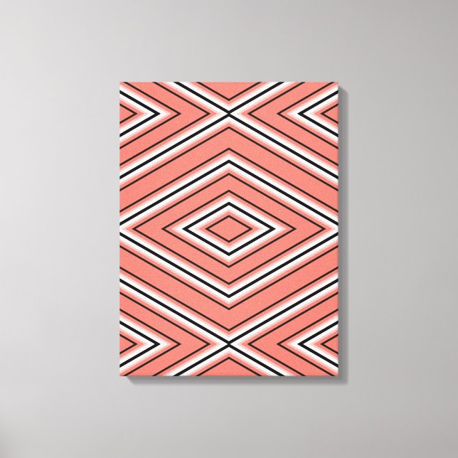 Mid Century Diamond Pattern Coral, Black and White Canvas Print (Front)