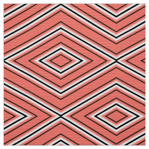 Mid Century Diamond Pattern Coral, Black and White Fabric