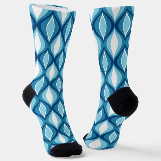 Mid-Century Diamond Pattern in Denim Blues Socks (Angled)