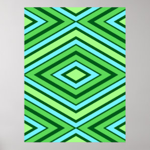 Mid Century Diamond Pattern Jade Green and Aqua Poster