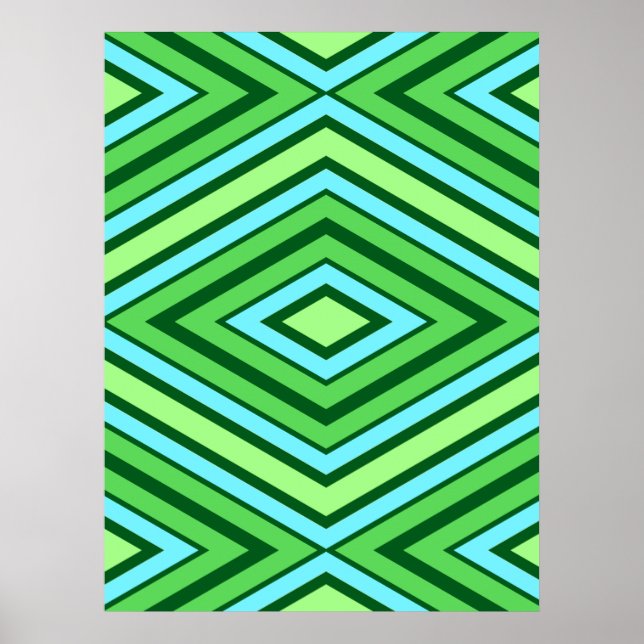 Mid Century Diamond Pattern Jade Green and Aqua   Poster (Front)