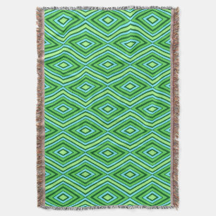 Mid Century Diamond Pattern Jade Green and Aqua   Throw Blanket