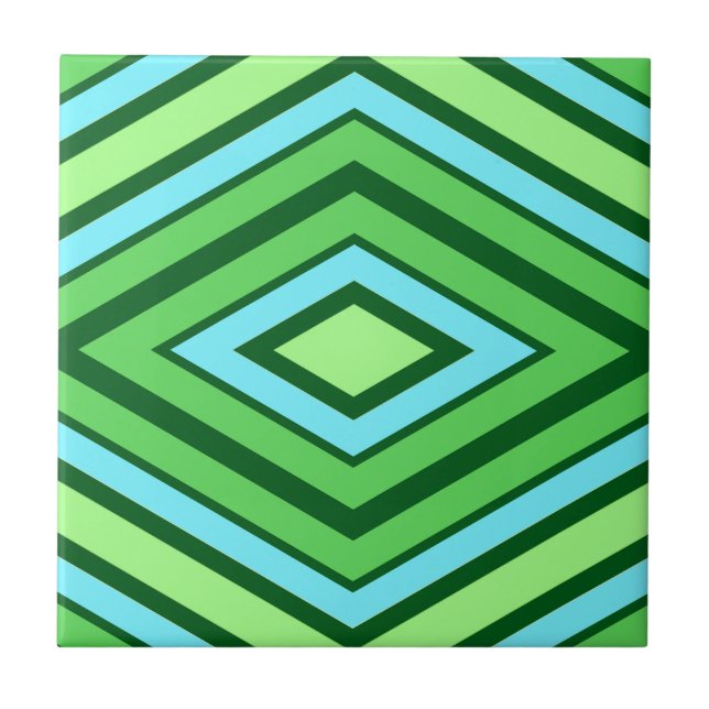 Mid Century Diamond Pattern Jade Green and Aqua   Tile (Front)