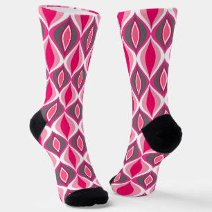 Mid-Century Diamond Pattern Pink Fuchsia and Grey Socks