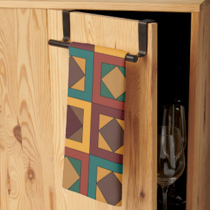 Mid Century Diamond Square Geometric Pattern Tea Towel