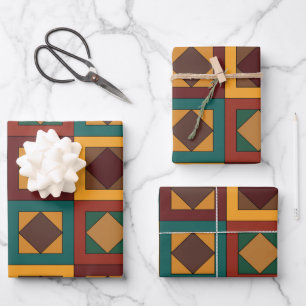 Mid Century Diamond Square Geometric Pattern Wrapping Paper Sheet