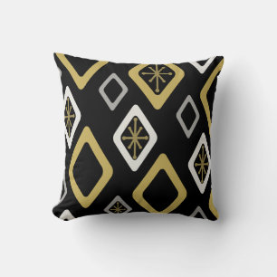 Mid Century Diamonds Black Gold Cushion