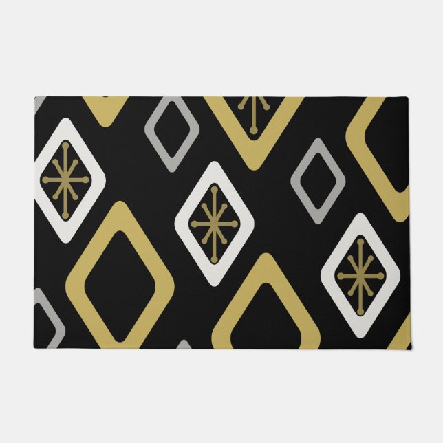 Mid Century Diamonds Black Gold Doormat (Front)