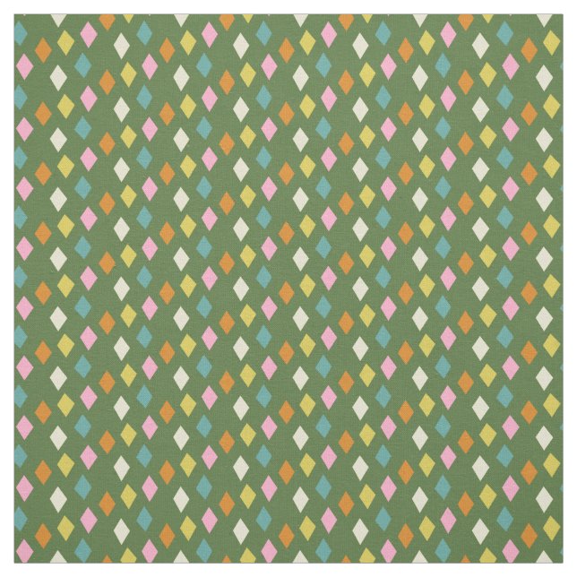 Mid Century Diamonds on Green Fabric (Swatch)