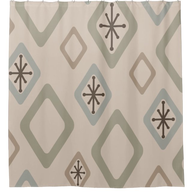 Mid Century Diamonds Soft Neutrals Shower Curtain (Front)