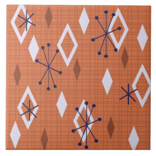 Mid Century Diamonds Starbursts Burnt Orange Tile