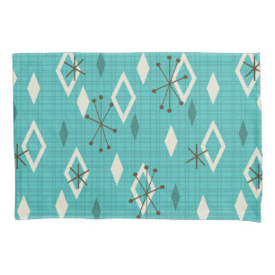 Mid Century Diamonds Starbursts Turquoise Pillowcase