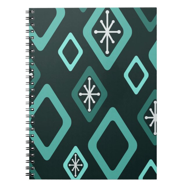 Mid Century Diamonds Teal Notebook (Front)