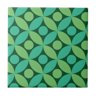 Mid Century Dots on Lime and Mint Green Circles  Tile