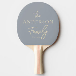 Mid-Century Dove Grey Hand Written Family Name Ping Pong Paddle