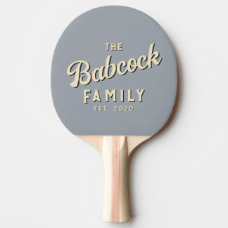 Mid-Century Dove Grey Retro Family Name & Year Ping Pong Paddle