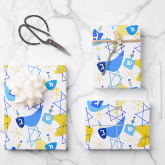 Mid-Century Dreidels White Wrapping Paper Sheet