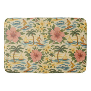 Mid Century Faded Hawaiian Shirt Print Bath Mat
