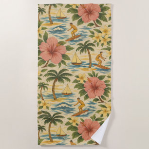 Mid Century Faded Hawaiian Shirt Print Beach Towel