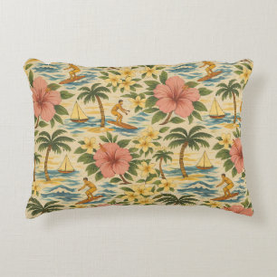 Mid Century Faded Hawaiian Shirt Print Decorative Cushion