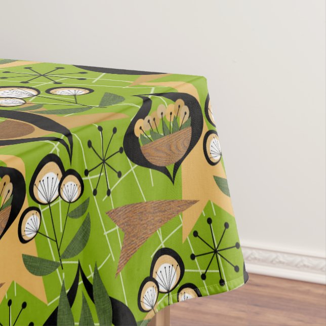 Mid-Century Fifties Style | Green, Houseplants Tablecloth (In Situ)
