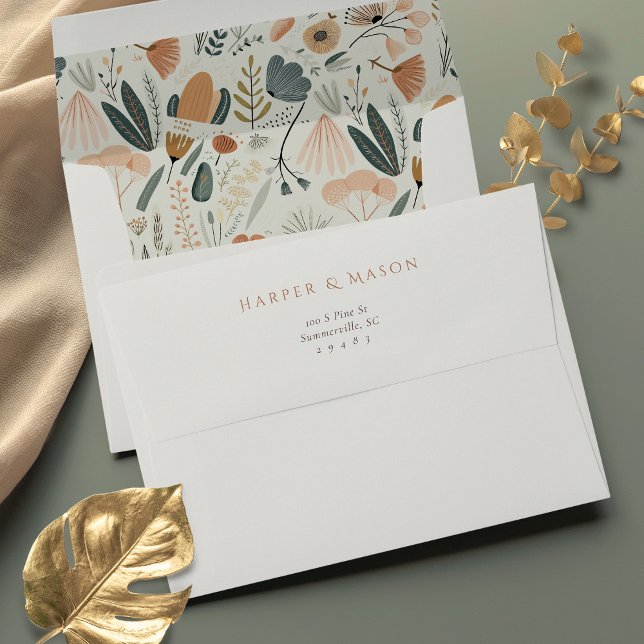 Mid-Century Floral Doodles Wedding Envelope (Creator Uploaded)