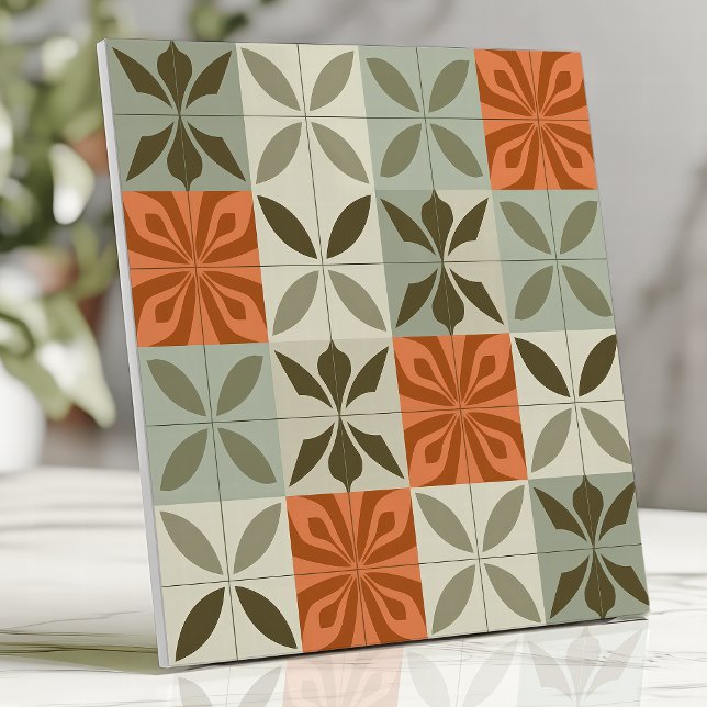 Mid-Century Floral Pattern in Terracotta and Sage Tile (Creator Uploaded)