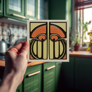 Mid-Century Floral Symmetry Arts Crafts Movement Tile