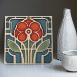 Mid-Century Flower Symmetry Arts Crafts Movement Tile<br><div class="desc">This exquisite mid-century modern ceramic tile is a loving homage to the time-honoured Arts and Crafts movement. Expertly crafted in our Barcelona workshop, it features abstract symmetrical shapes and imitates the captivating allure of mid-century modern faux relief tiles. The symmetrical designs echo a harmonious balance, the ideal expression of abstract...</div>