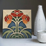 Mid-Century Flower Symmetry Arts Crafts Movement Tile<br><div class="desc">This exquisite mid-century modern ceramic tile is a loving homage to the time-honoured Arts and Crafts movement. Expertly crafted in our Barcelona workshop, it features abstract symmetrical shapes and imitates the captivating allure of mid-century modern faux relief tiles. The symmetrical designs echo a harmonious balance, the ideal expression of abstract...</div>