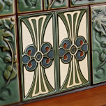 Mid-Century Flower Symmetry Arts Crafts Movement Tile<br><div class="desc">This exquisite mid-century modern ceramic tile is a loving homage to the time-honoured Arts and Crafts movement. Expertly crafted in our Barcelona workshop, it features abstract symmetrical shapes and imitates the captivating allure of mid-century modern faux relief tiles. The symmetrical designs echo a harmonious balance, the ideal expression of abstract...</div>