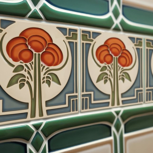 Mid-Century Flower Symmetry Arts Crafts Movement Tile (Creator Uploaded)