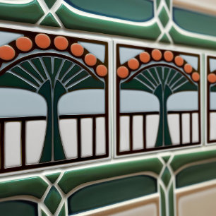 Mid-Century Flower Symmetry Arts Crafts Movement Tile