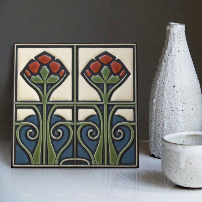 Mid-Century Flower Symmetry Arts Crafts Movement Tile (Creator Uploaded)