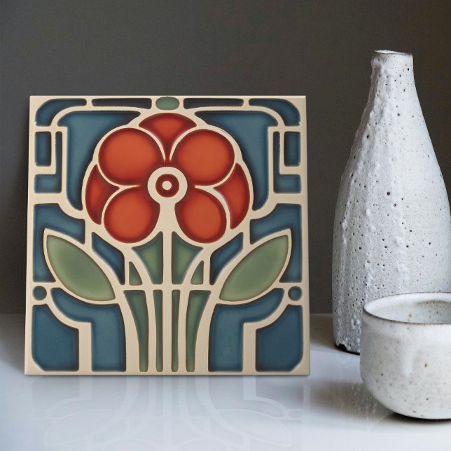 Mid-Century Flower Symmetry Arts Crafts Movement Tile (Creator Uploaded)