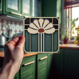 Mid-Century Flower Symmetry Arts Crafts Movement Tile