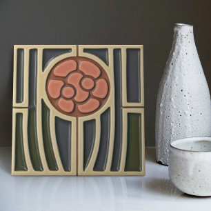 Mid-Century Flower Symmetry Arts Crafts Movement Tile