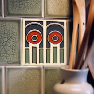 Mid-Century Flower Symmetry Arts Crafts Movement Tile