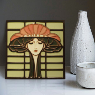 Mid-Century Flower Symmetry Arts Crafts Movement Tile