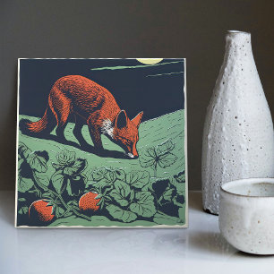 Mid-Century Foxy Strawberry Hunt: Enchanting Tile