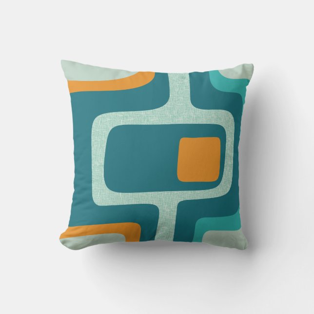 Mid Century Funky Abstract Aqua, Orange, Teal Cushion (Front)
