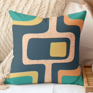 Mid Century Funky Abstract Teal, Yellow, Orange Cushion
