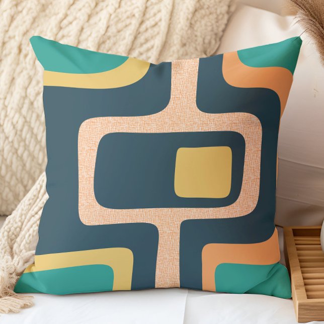 Mid Century Funky Abstract Teal, Yellow, Orange Cushion (Creator Uploaded)