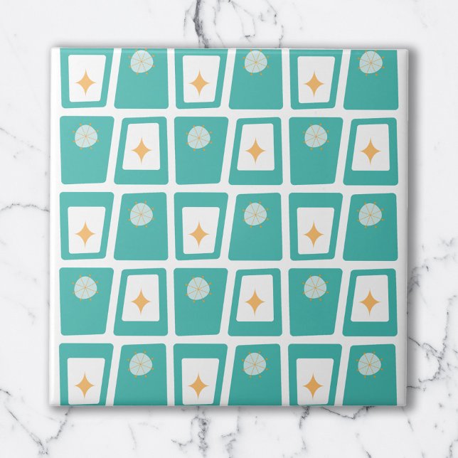 Mid Century Funky Blocks 2 Aqua, Teal and Orange Tile (Creator Uploaded)