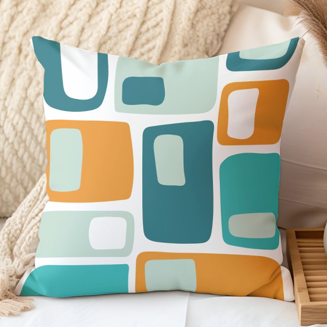 Mid Century Funky Geometric Shapes Teal Aqua Cushion (Creator Uploaded)