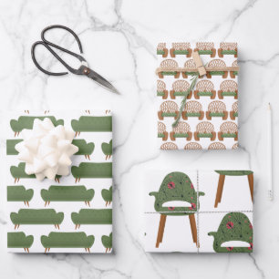 Mid Century Furniture in Green Wrapping Paper