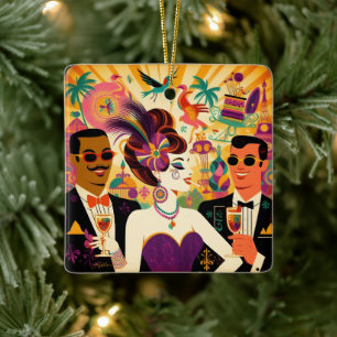Mid Century Futuristic Mardi Gras Cocktail Party Ceramic Ornament