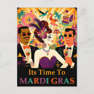 Mid Century Futuristic Mardi Gras Cocktail Party Postcard